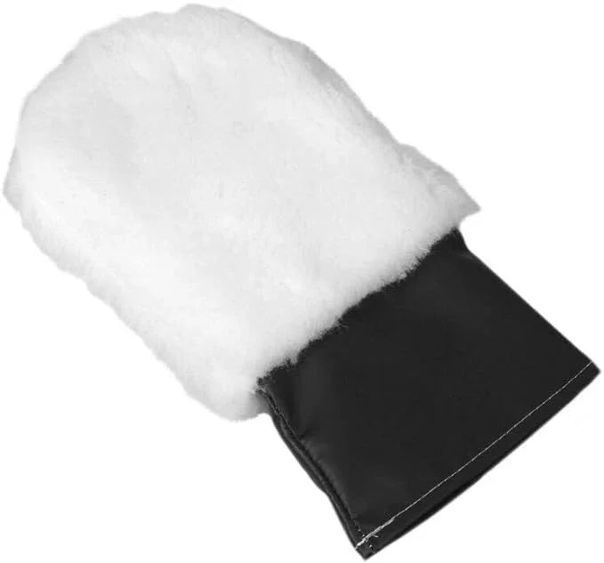 Guanto lavaggio auto in microfibra bianco con polsino nero, ideale per pulizia professionale