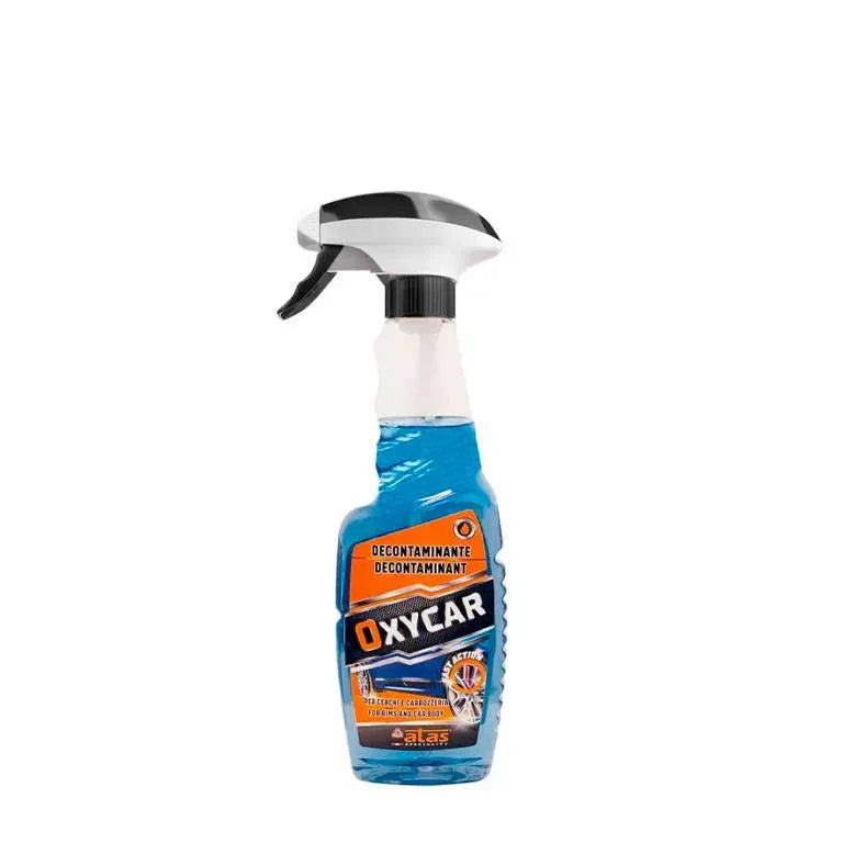 Spray decontaminante OXYCAR 500ml per cerchi auto, flacone con liquido blu