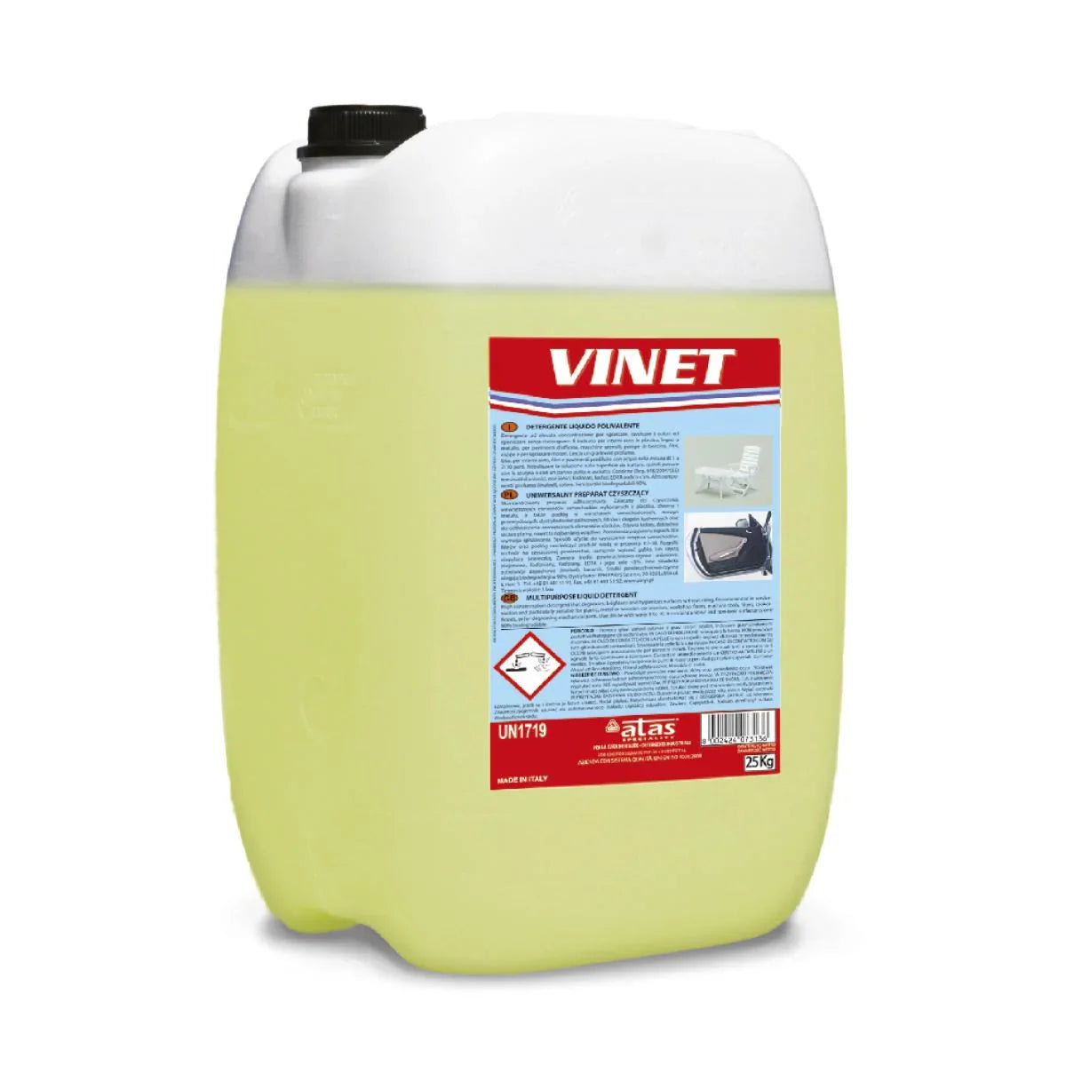 Tanica di sgrassatore concentrato Vinet per plastiche, tessuti e superfici difficili.