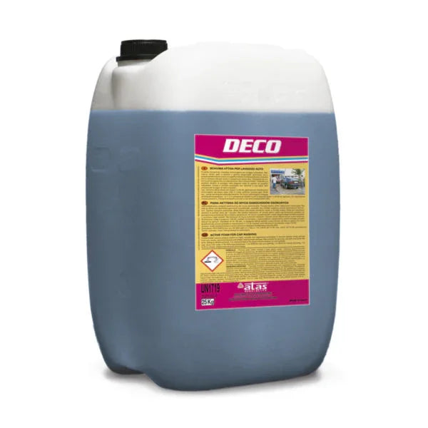 Tanica detergente auto antistatico professionale da 25 kg con etichetta DECO