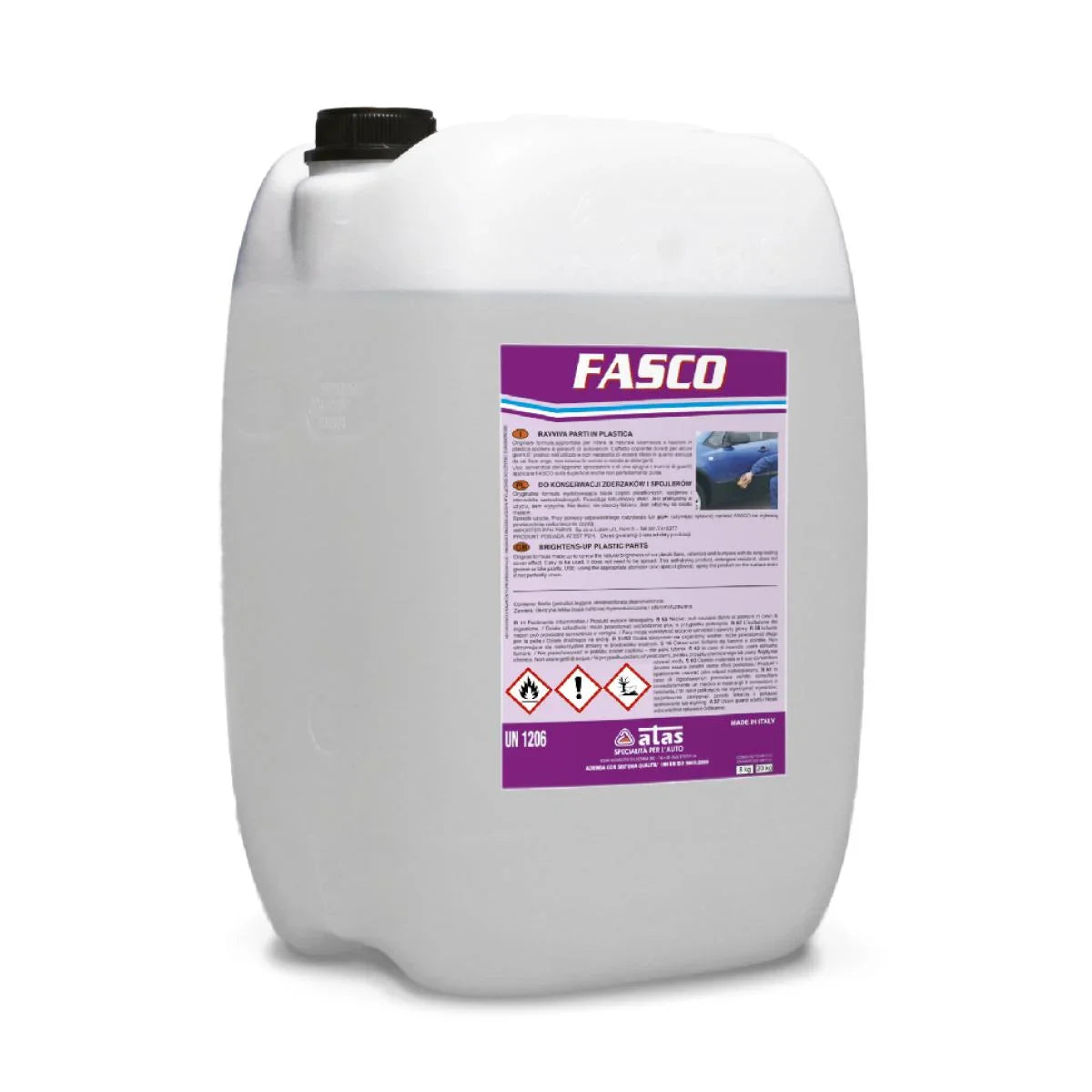 Tanica da 8 kg di rinnovatore plastiche e paraurti Fasco per pulizia auto professionale